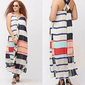 NWOT LaneBryant striped cascade chiffon maxi dress size 28 V-neck cross back